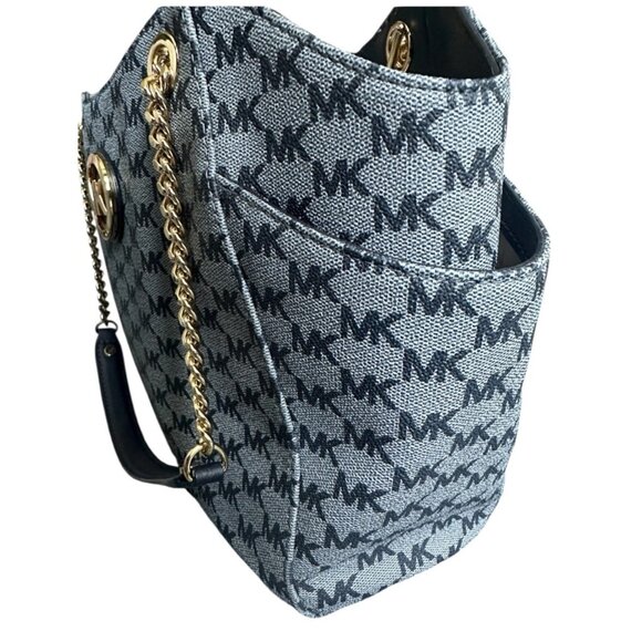 Michael Kors Navy Jet Set Medium Logo Tote Bag Purse - Picture 5 of 10